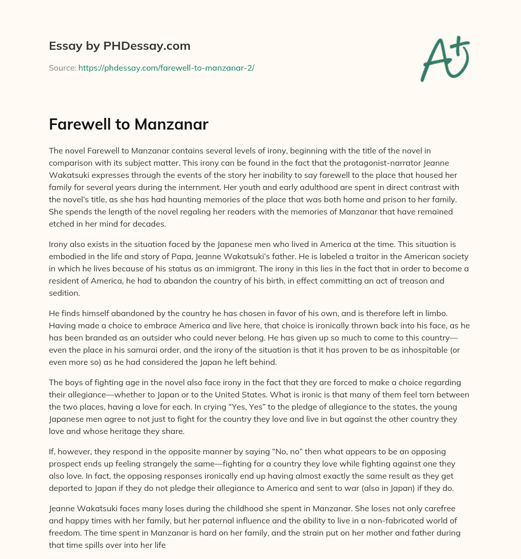 Farewell to Manzanar essay