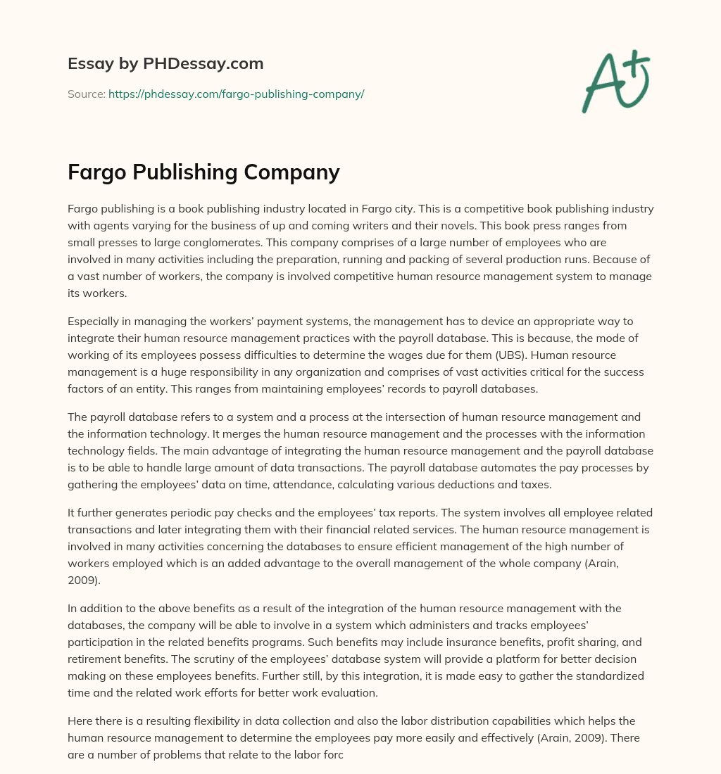Fargo Publishing Company essay