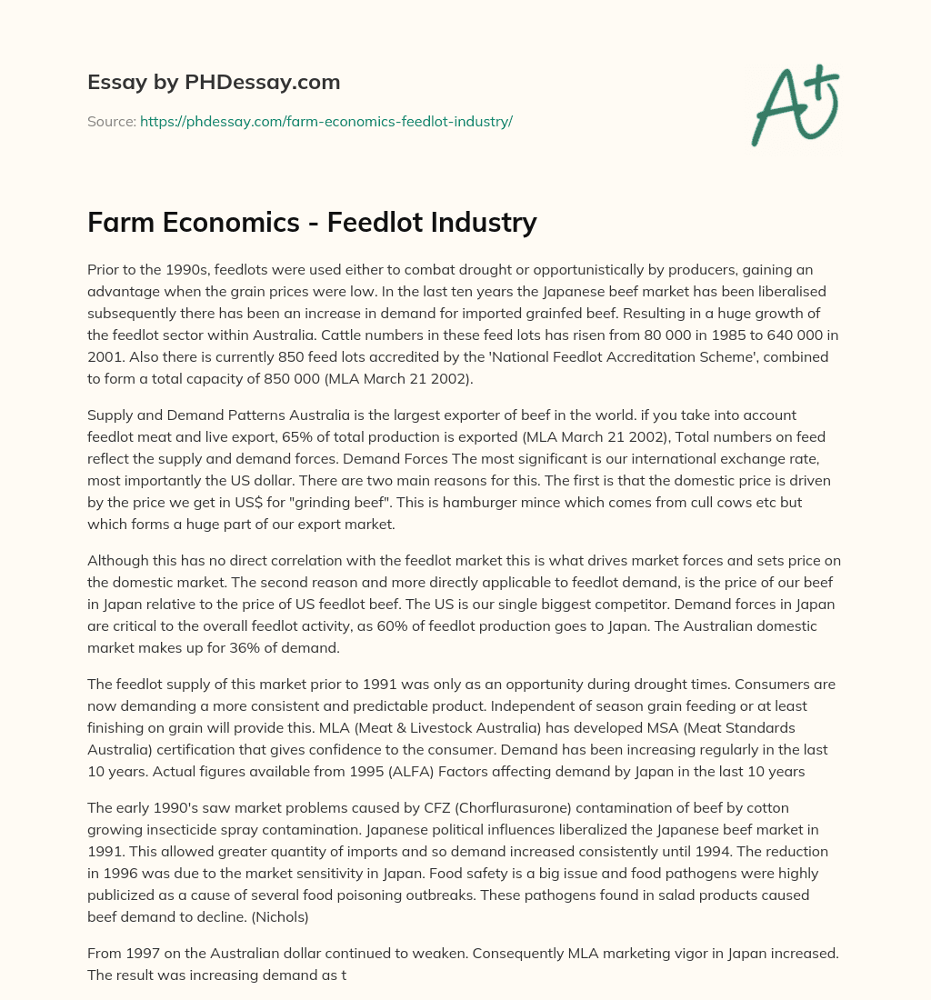 Farm Economics – Feedlot Industry essay