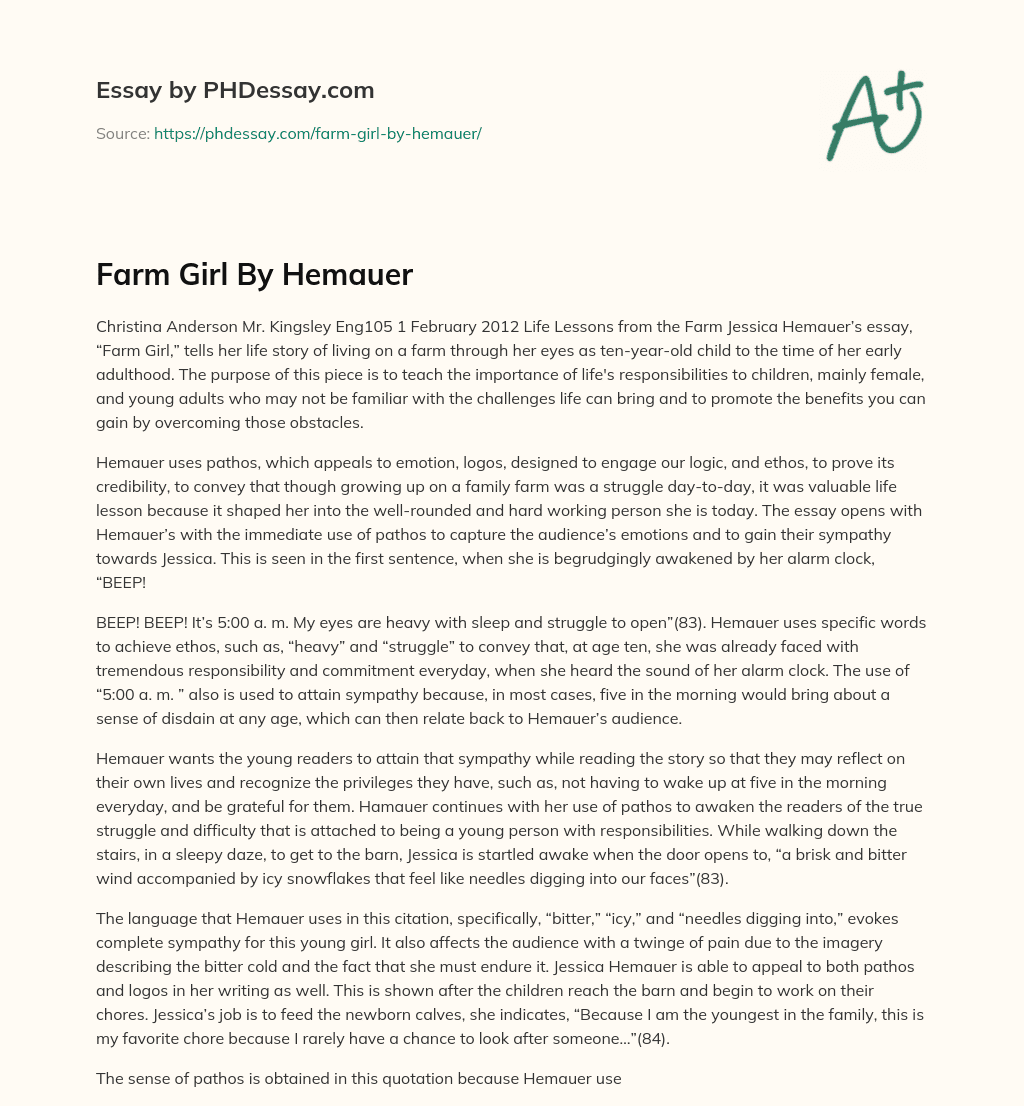 Farm Girl By Hemauer essay