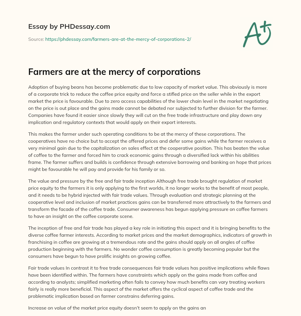Farmers are at the mercy of corporations essay
