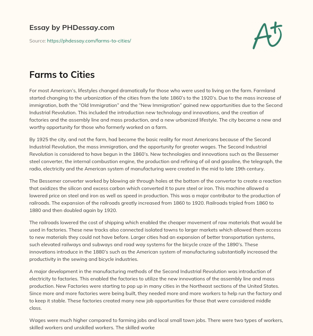 Farms to Cities essay