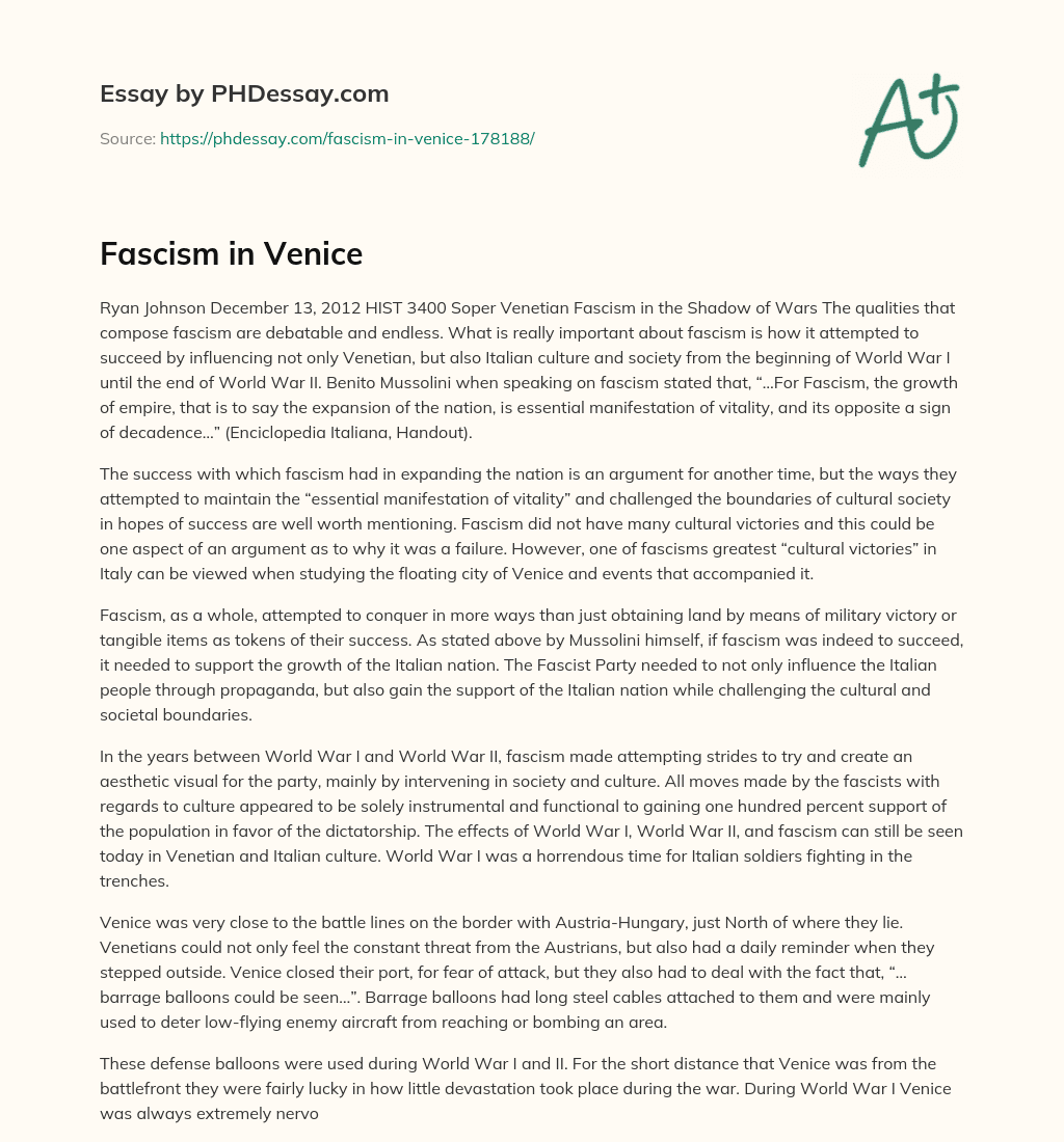 Fascism in Venice essay