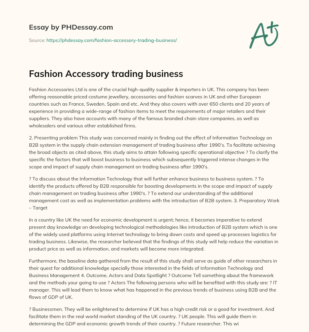 Fashion Accessory trading business essay