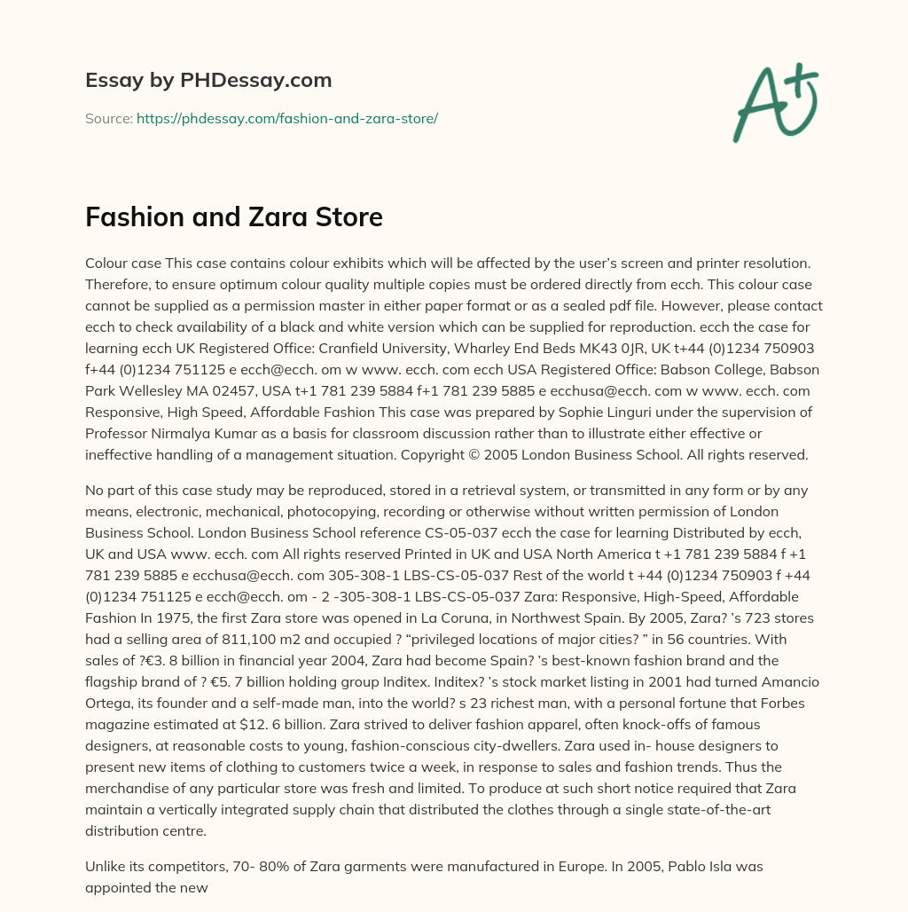Fashion and Zara Store essay