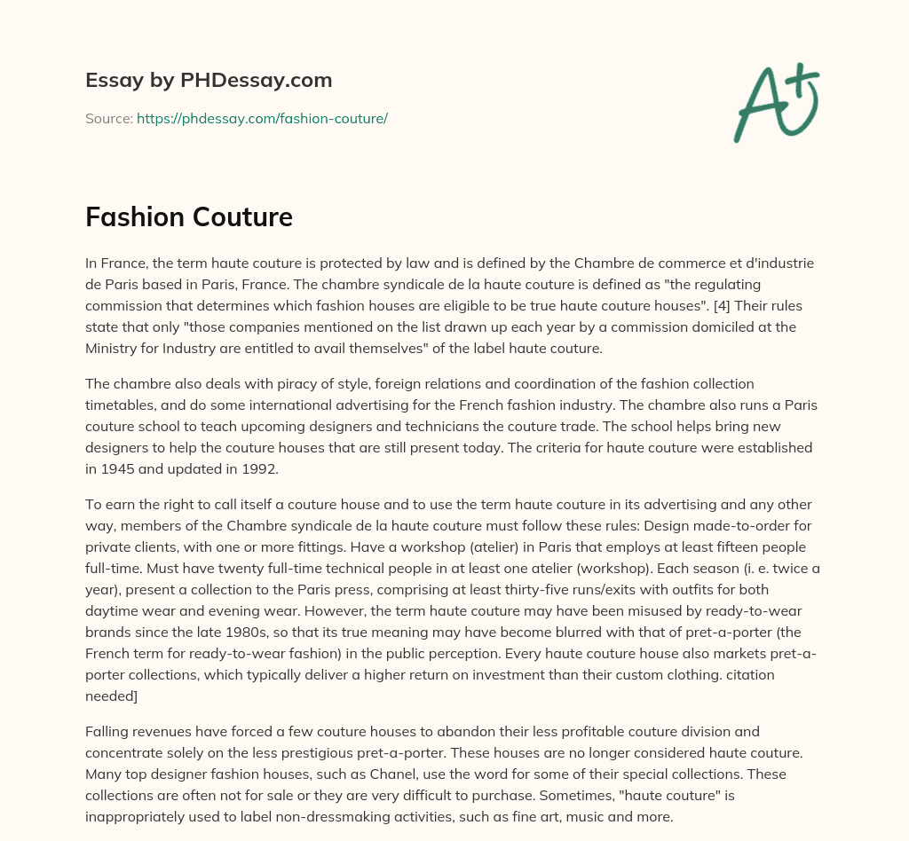 Fashion Couture essay