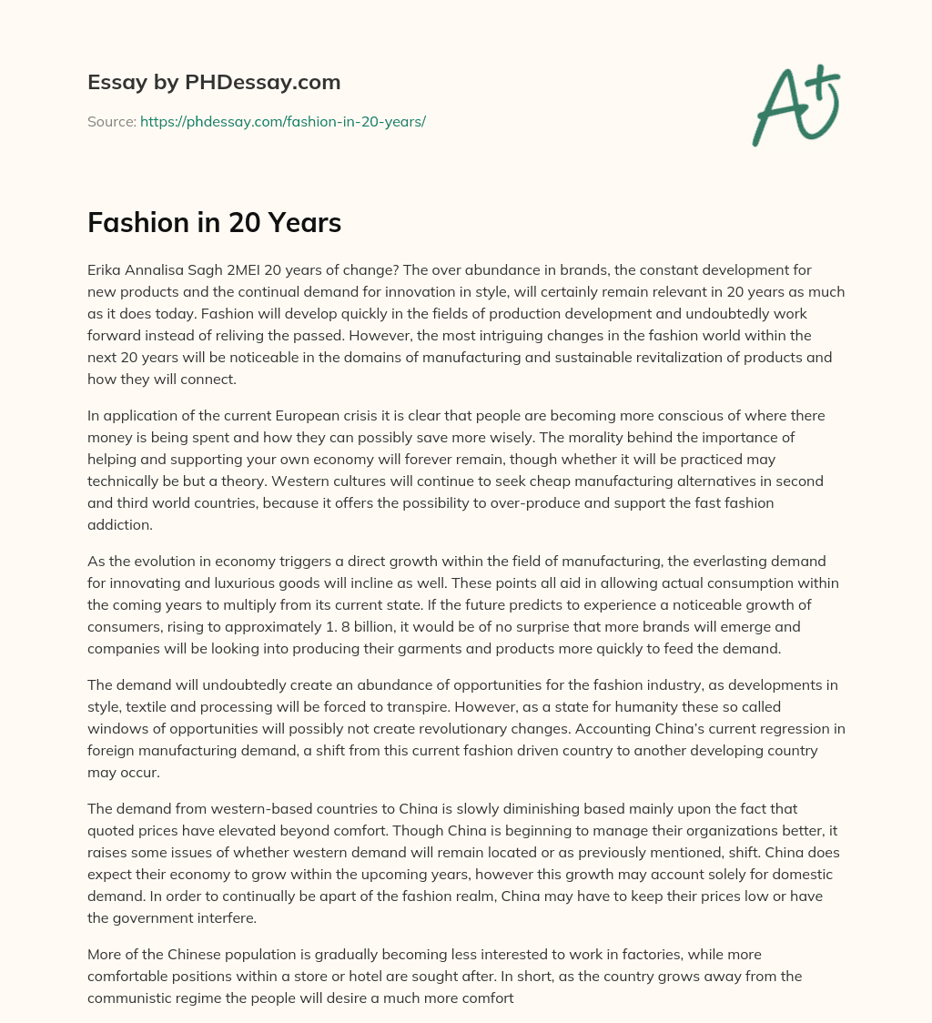 Fashion in 20 Years essay