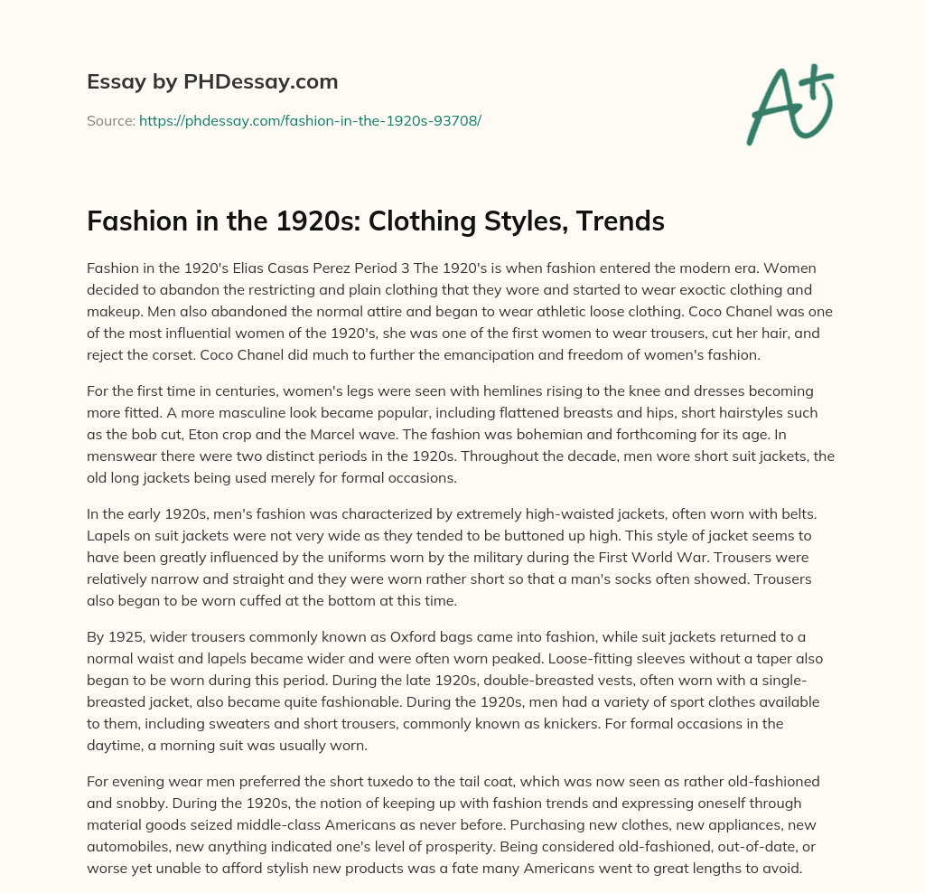 Fashion in the 1920s: Clothing Styles, Trends essay