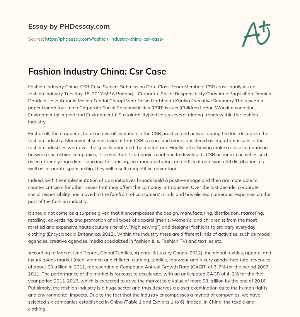 Fashion Industry China: Csr Case essay