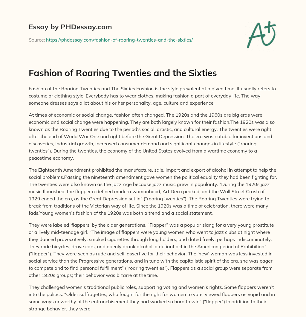 Fashion of Roaring Twenties and the Sixties essay