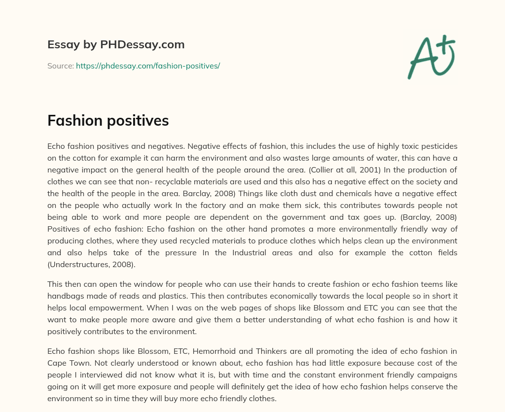 Fashion positives essay