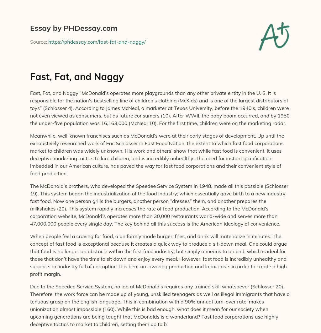 Fast, Fat, and Naggy essay