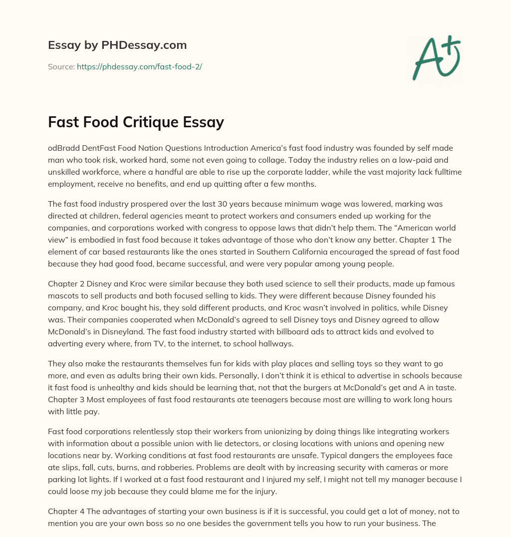 Fast Food Critique Essay essay