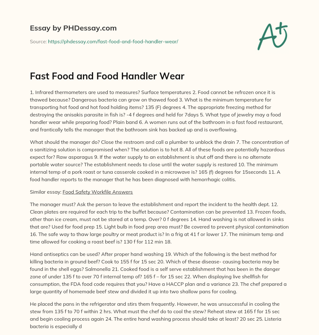 Fast Food and Food Handler Wear essay