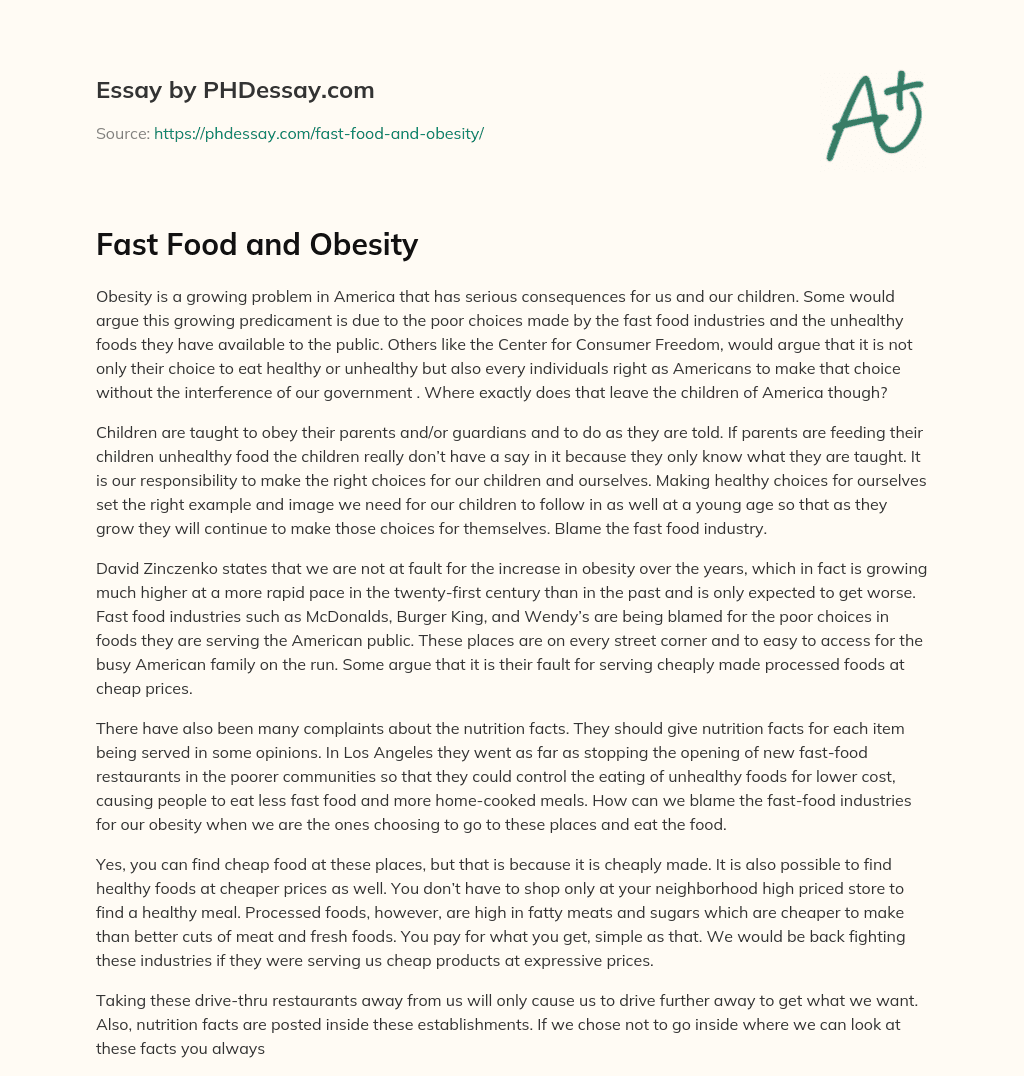 fast food and obesity essay