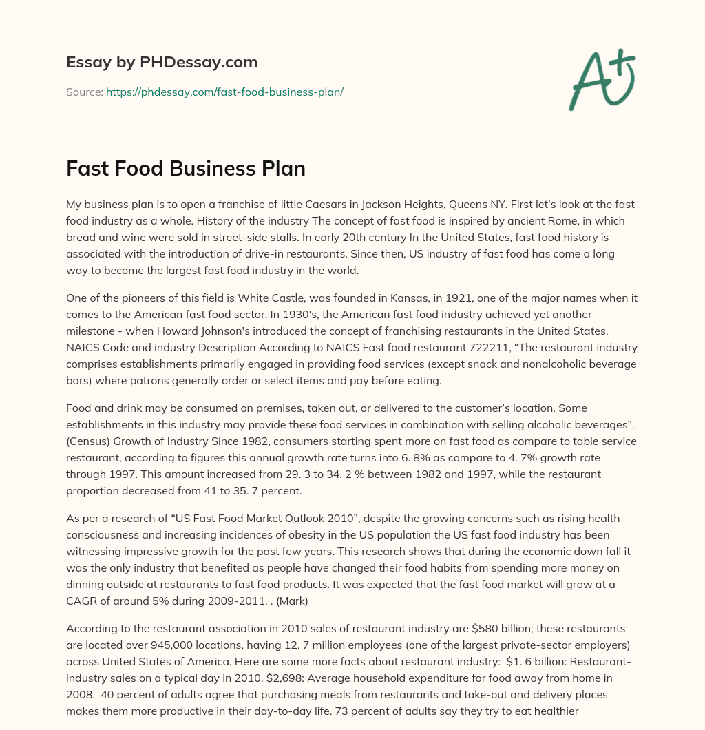 Fast Food Business Plan essay