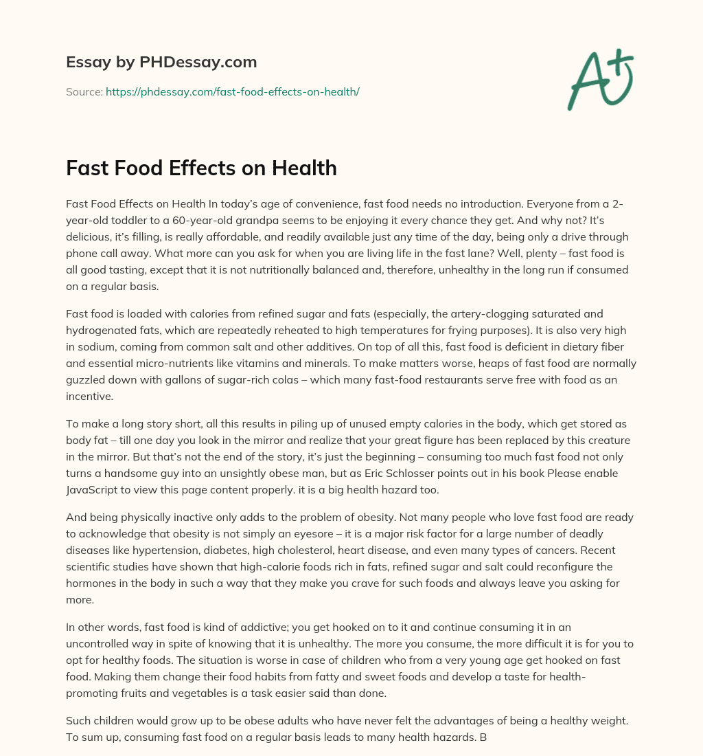 fast food effects health essay
