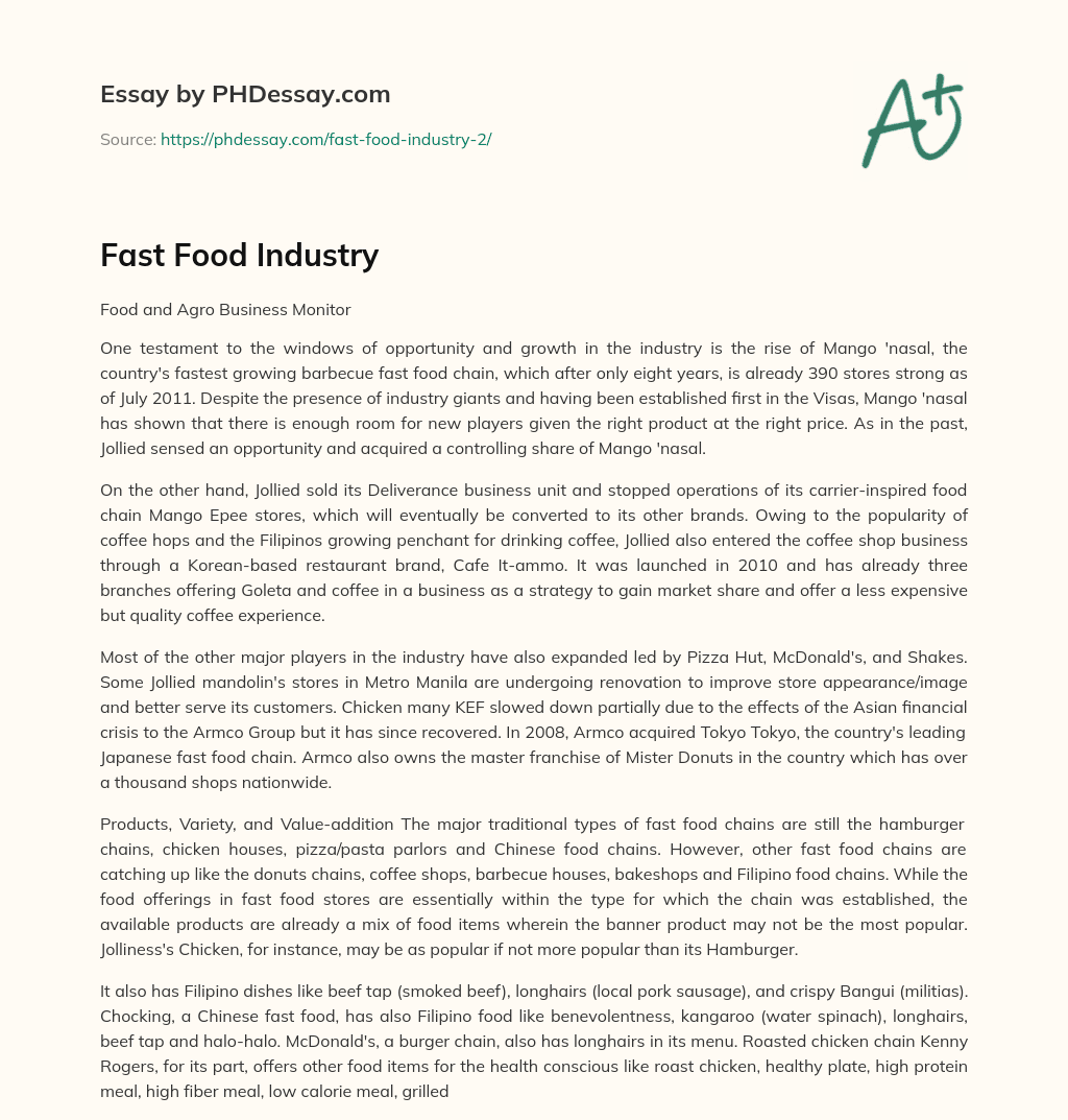 Fast Food Industry essay