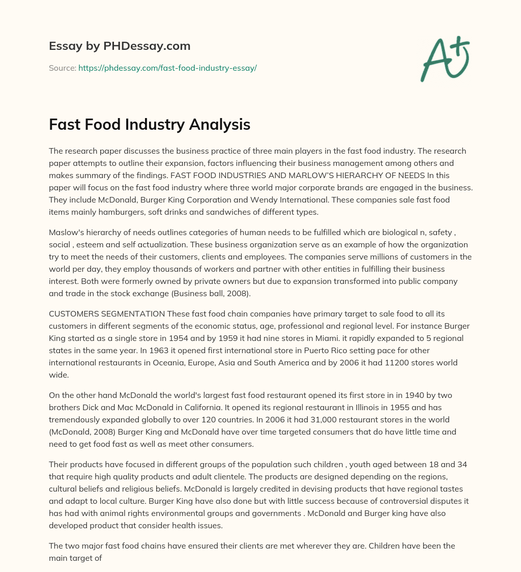 Fast Food Industry Analysis