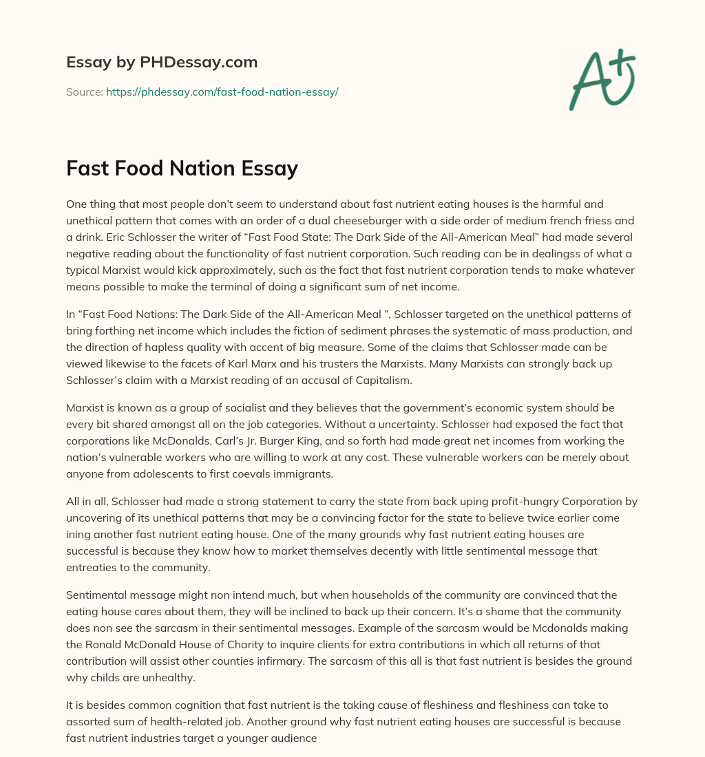 Fast Food Nation Essay essay