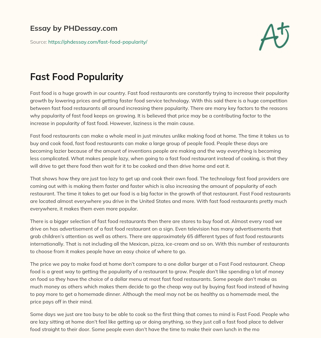 Fast Food Popularity essay