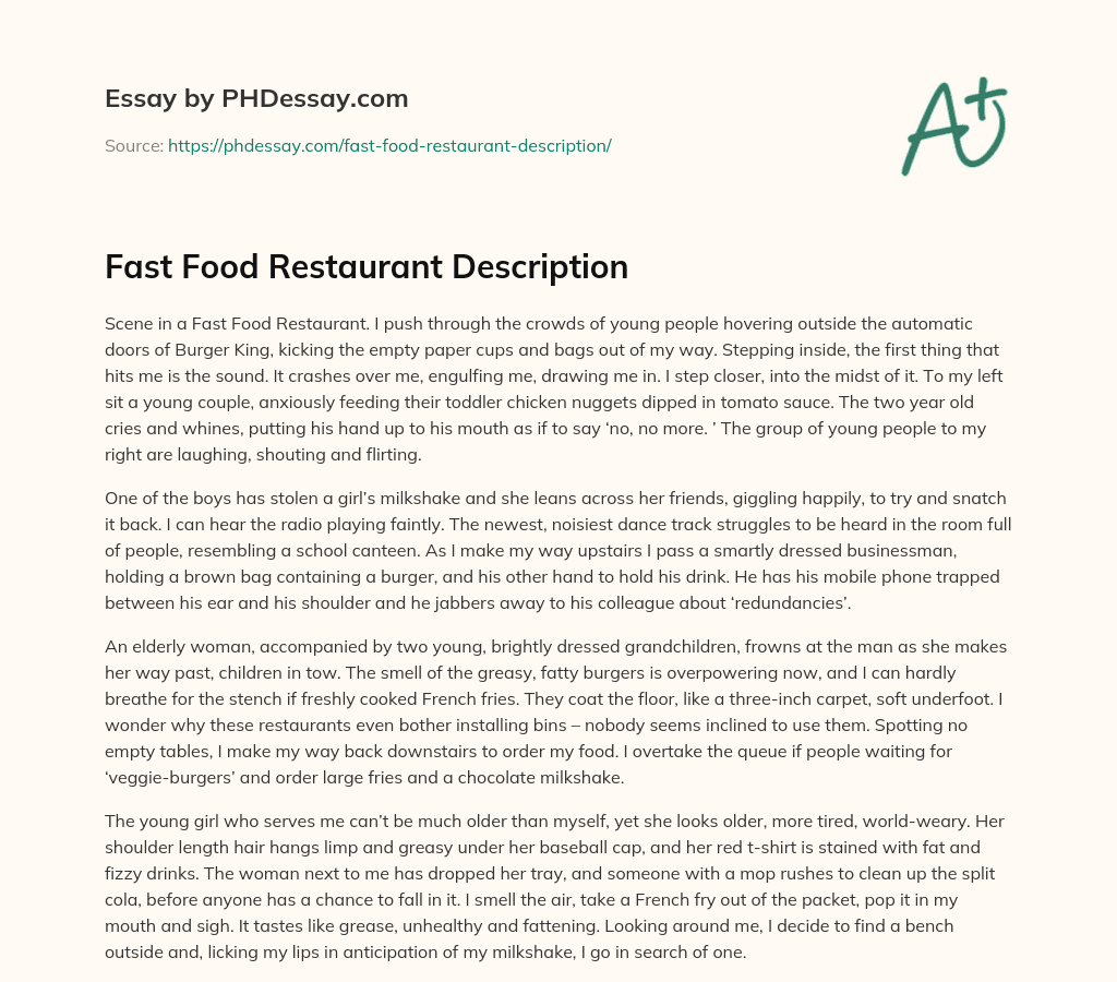 Fast Food Restaurant Description 400 Words PHDessay