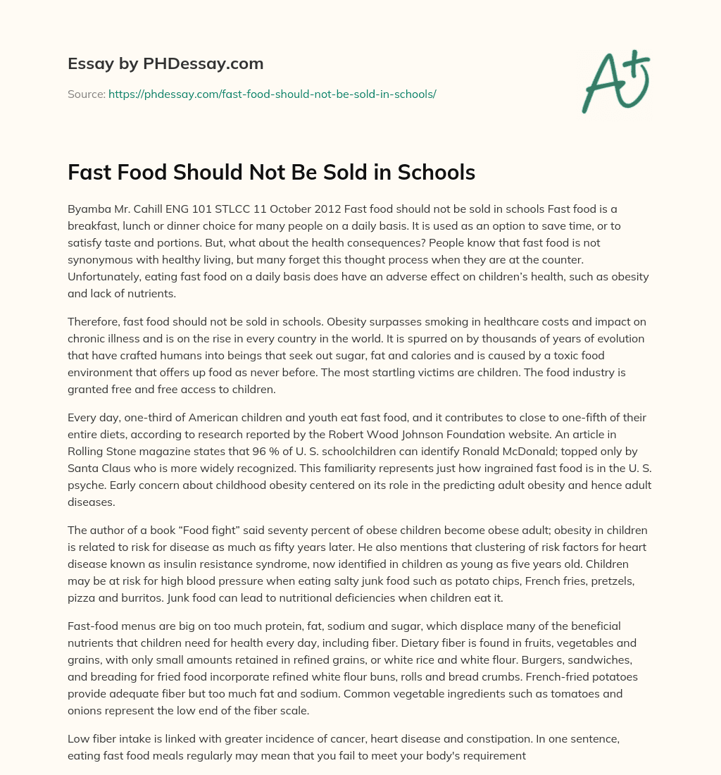fast food in schools essay