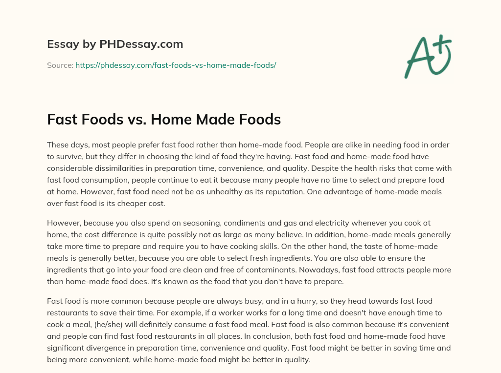 comparison and contrast essay about fast food and homemade food