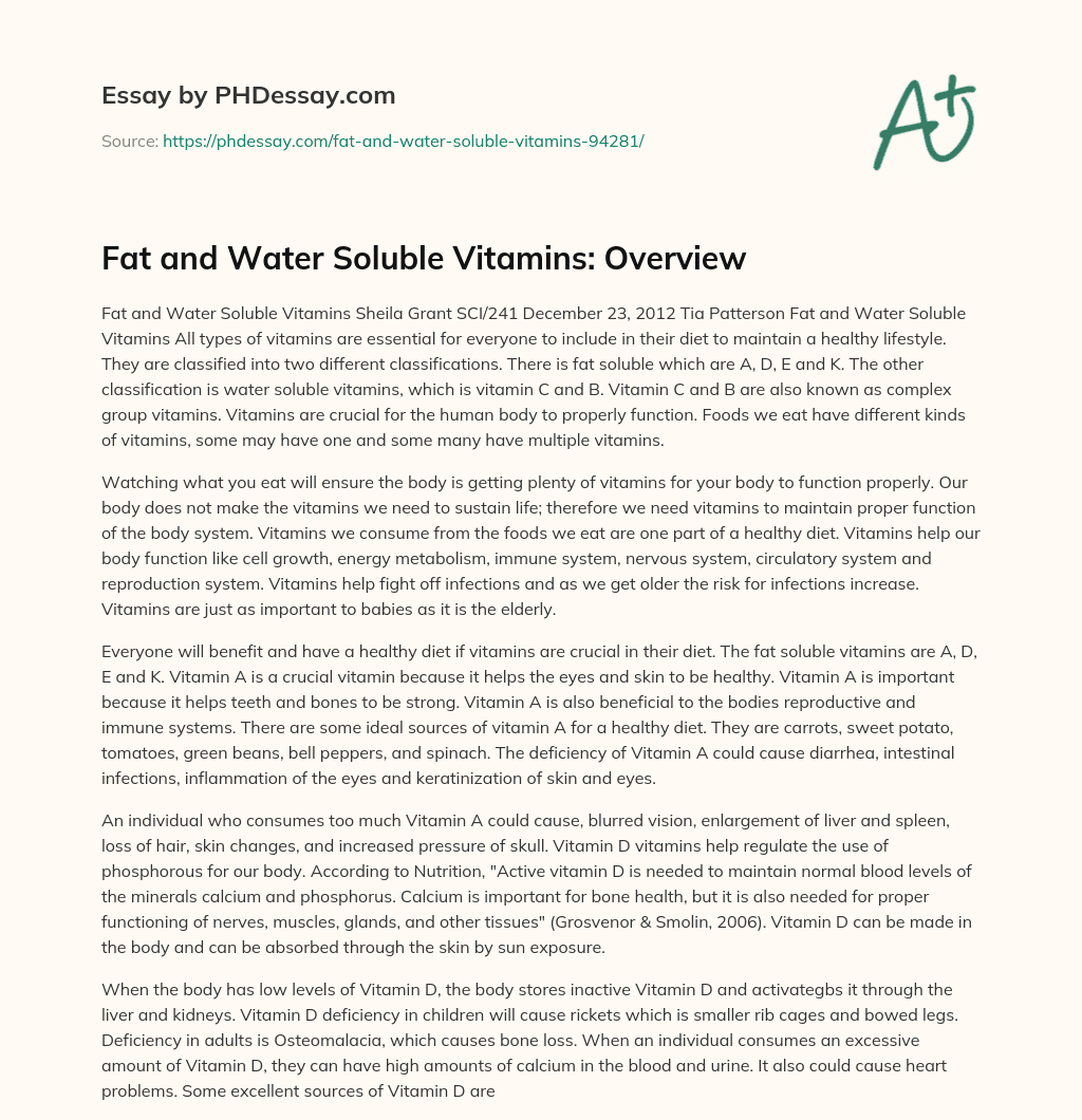 Fat and Water Soluble Vitamins: Overview essay