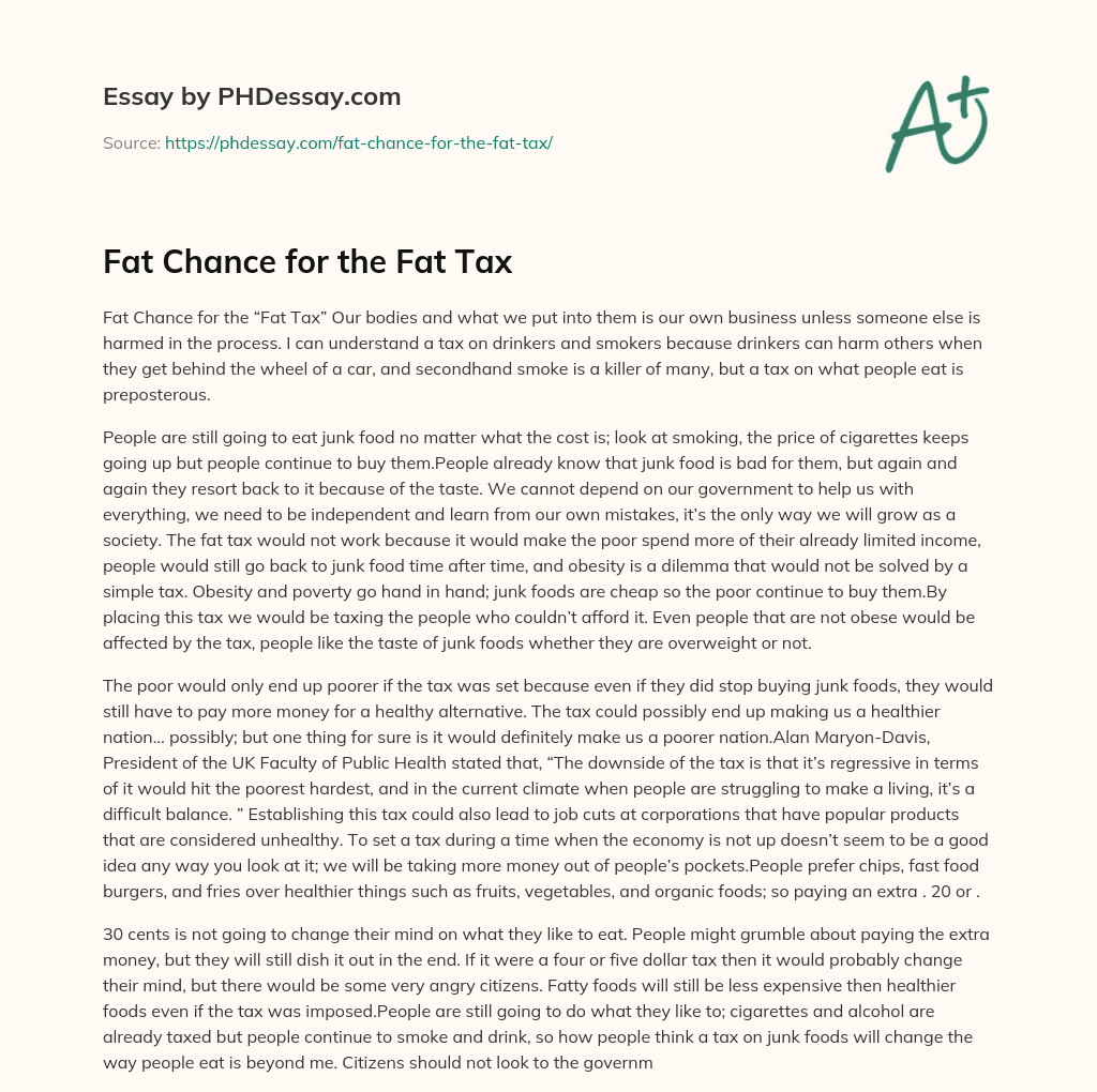 Fat Chance for the Fat Tax essay