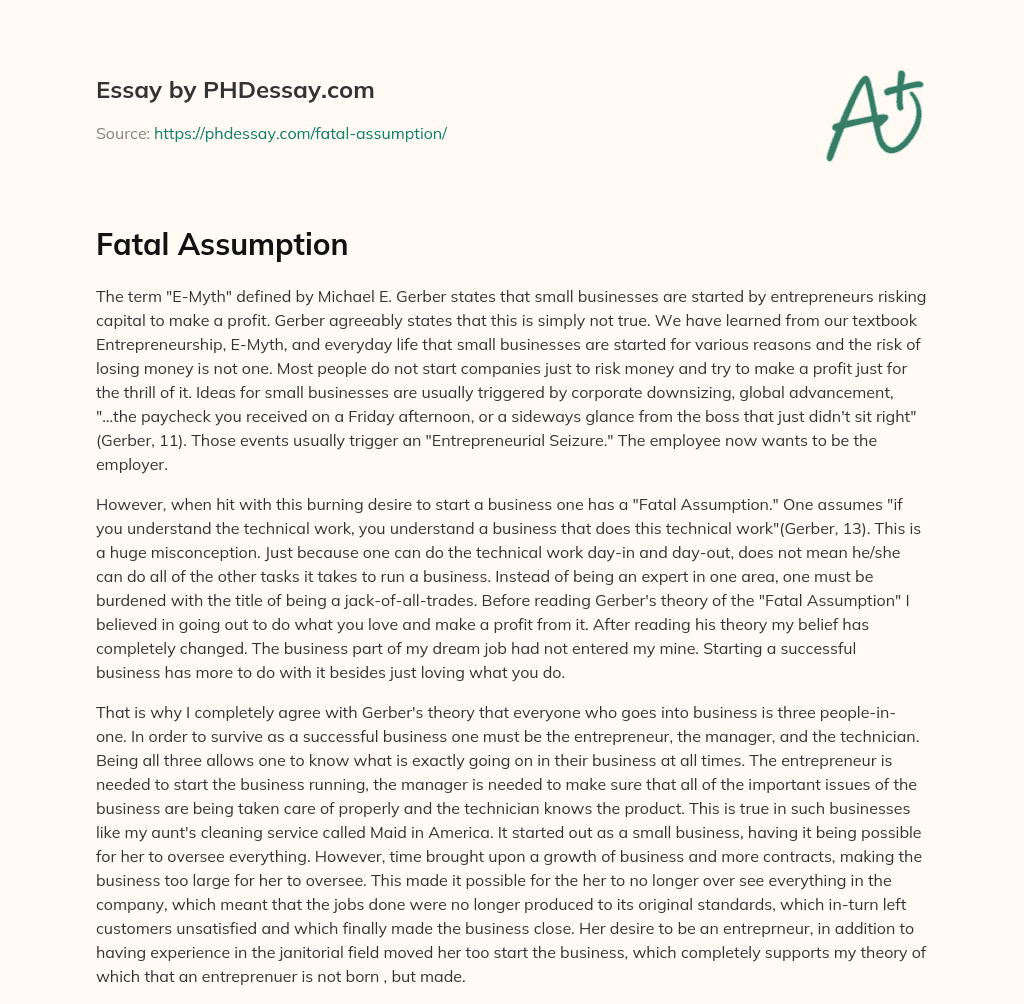 Fatal Assumption essay