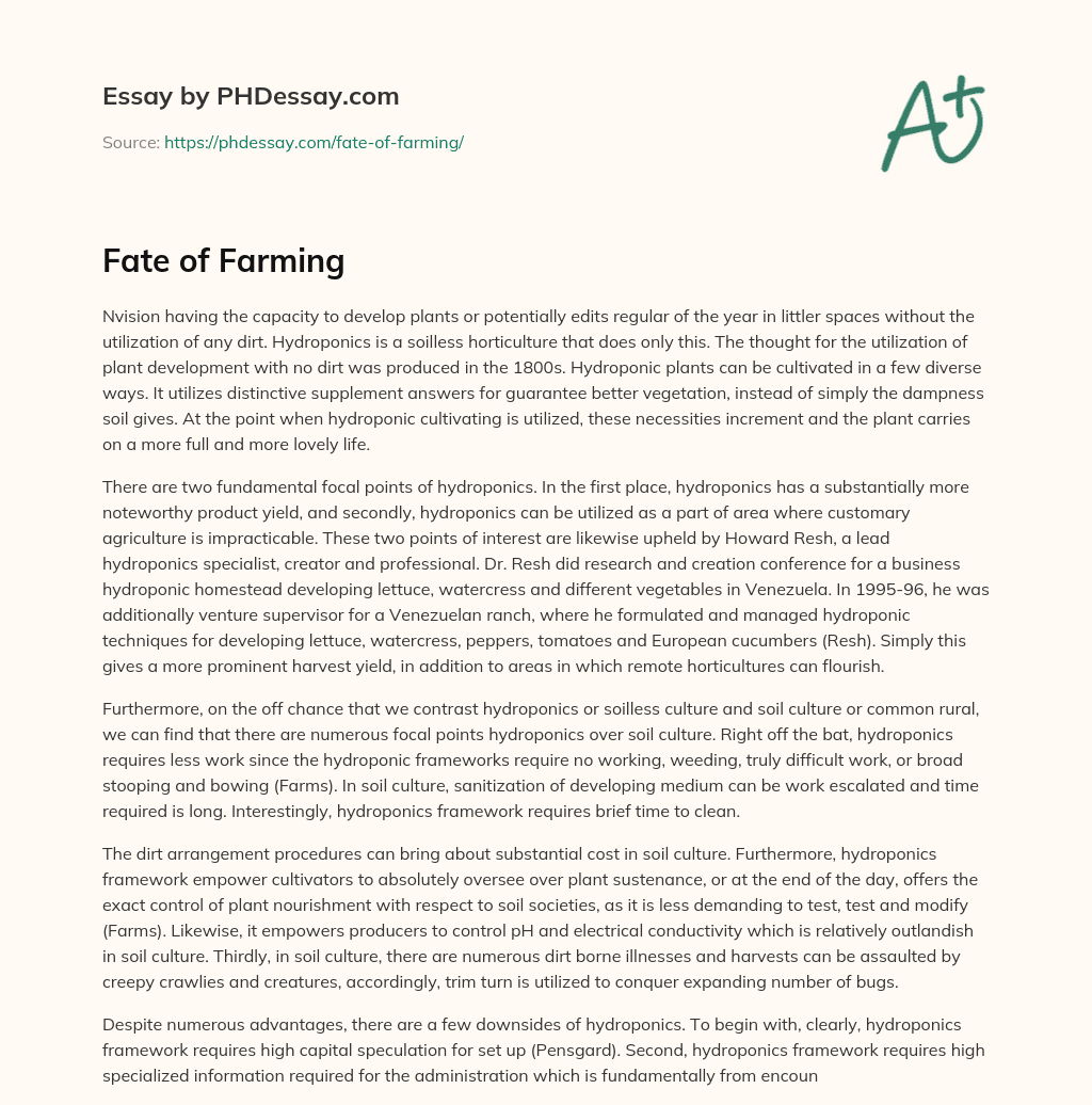 Fate of Farming essay