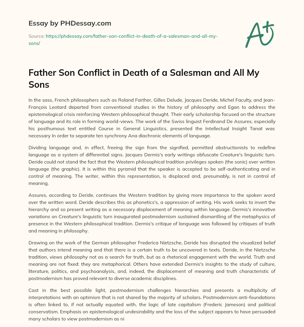 Father Son Conflict in Death of a Salesman and All My Sons essay