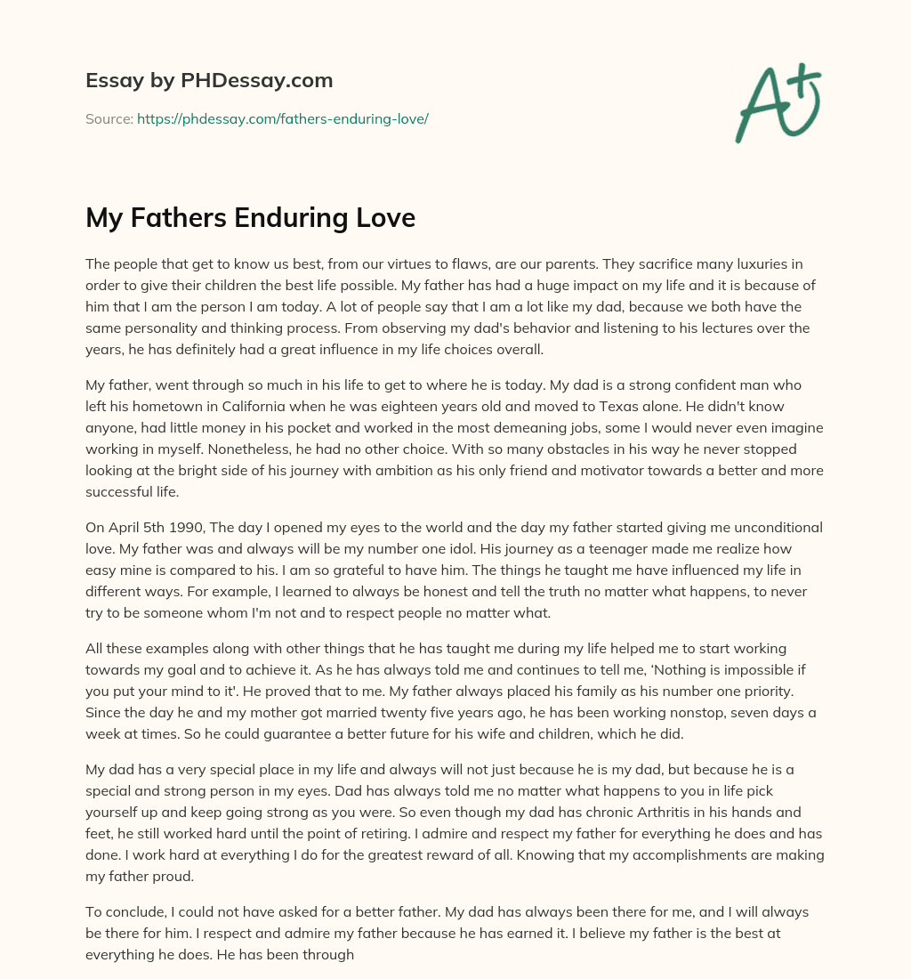 My Fathers Enduring Love essay