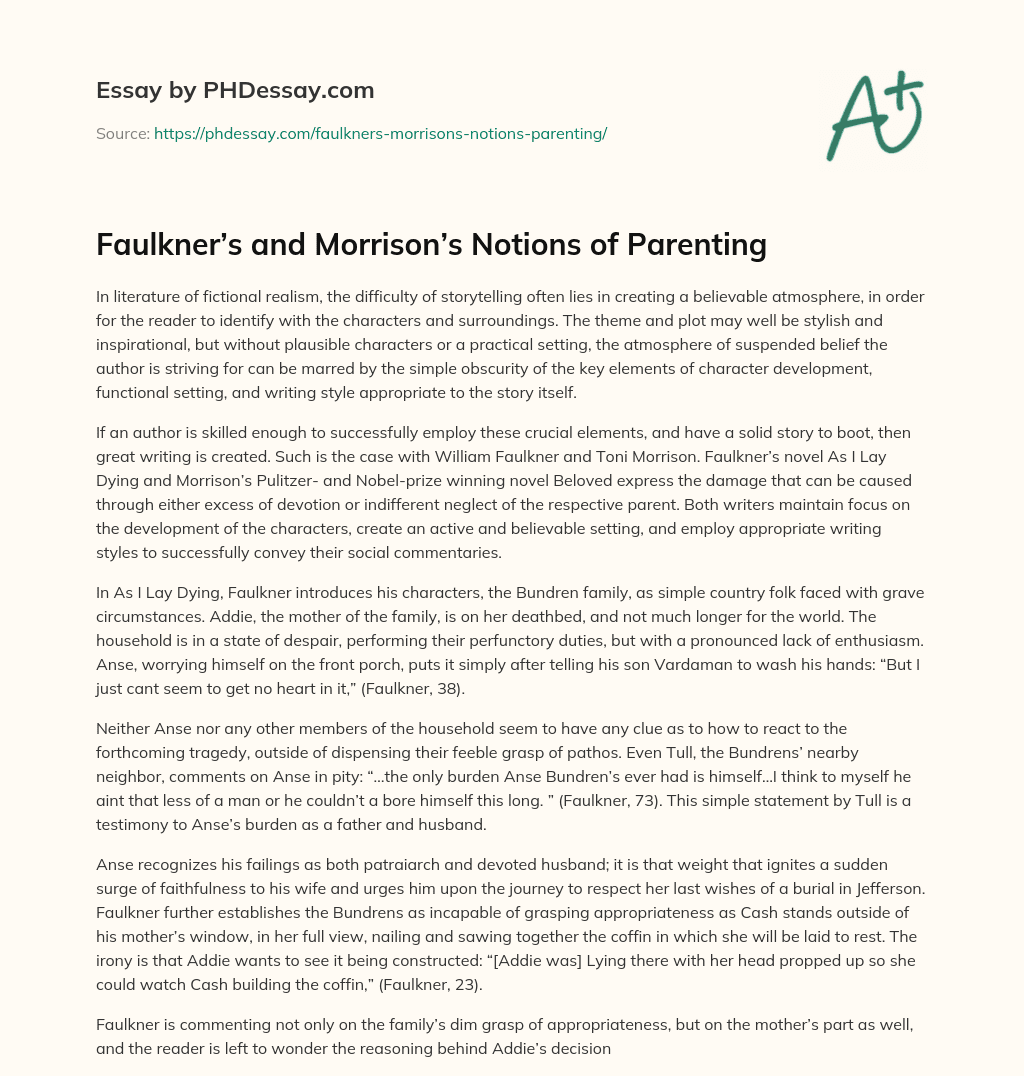 Faulkner’s and Morrison’s Notions of Parenting essay