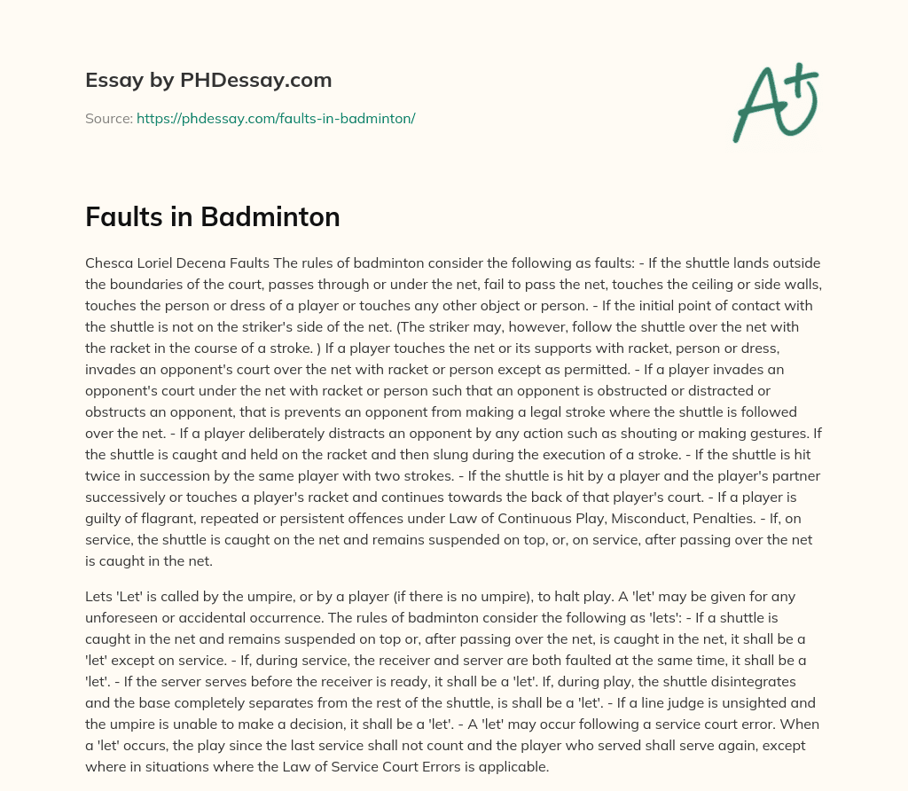 Faults in Badminton essay
