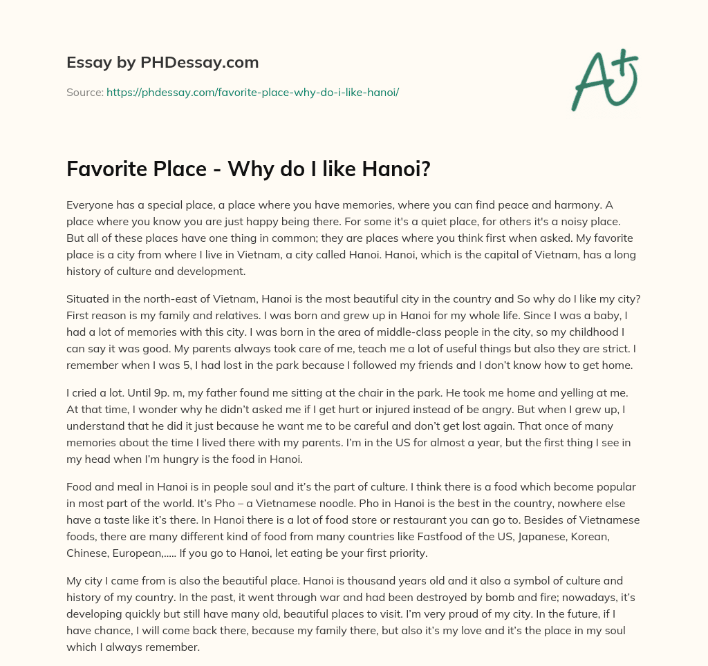 Favorite Place – Why do I like Hanoi? essay