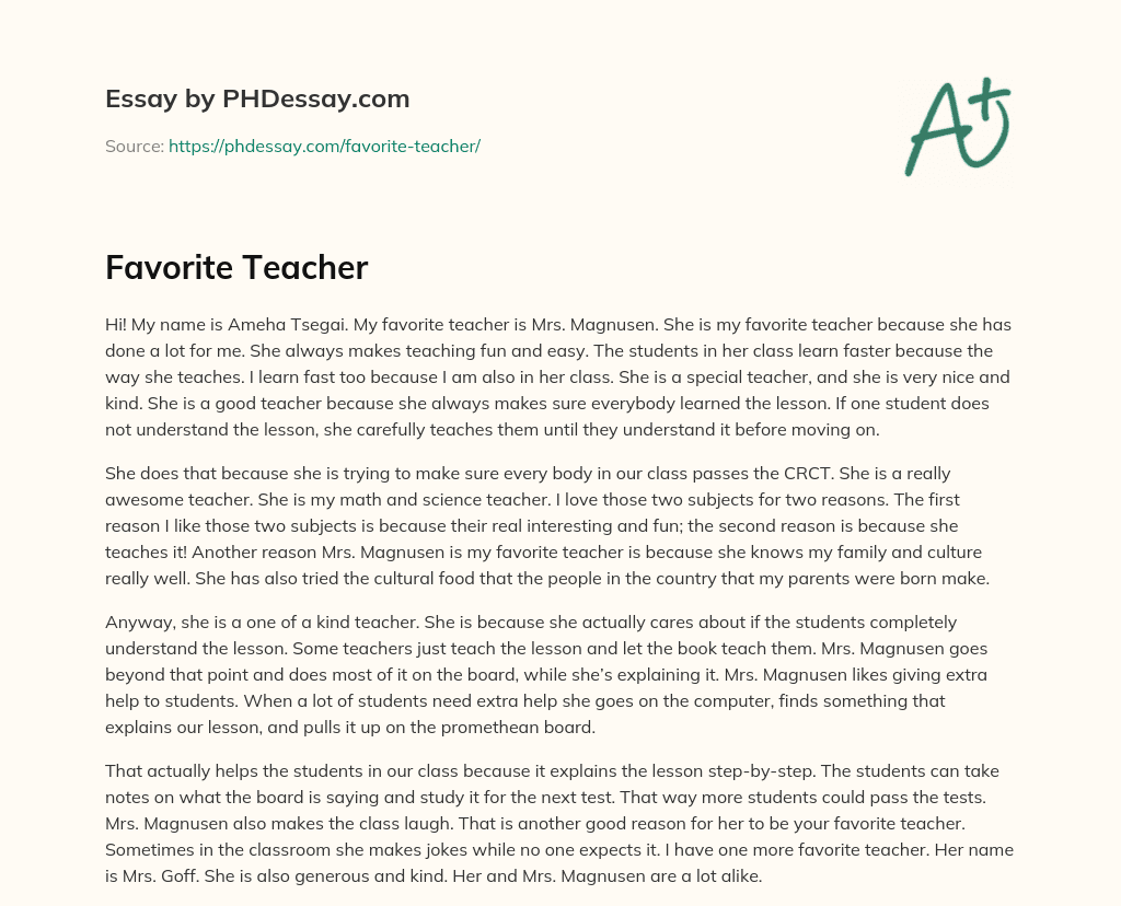 Favorite Teacher (400 Words) - PHDessay.com