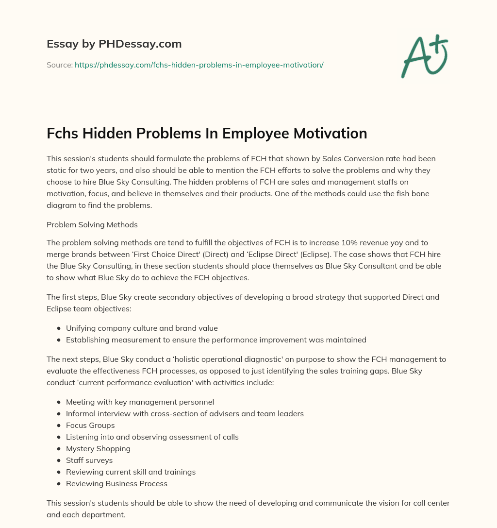 Fchs Hidden Problems In Employee Motivation essay