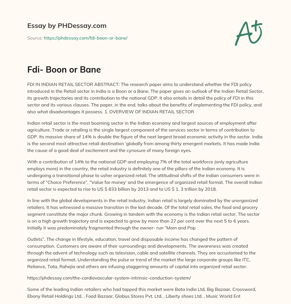 FDI – Boon or Bane essay