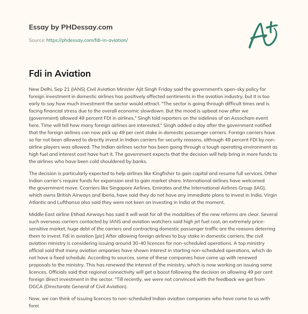 Fdi in Aviation essay