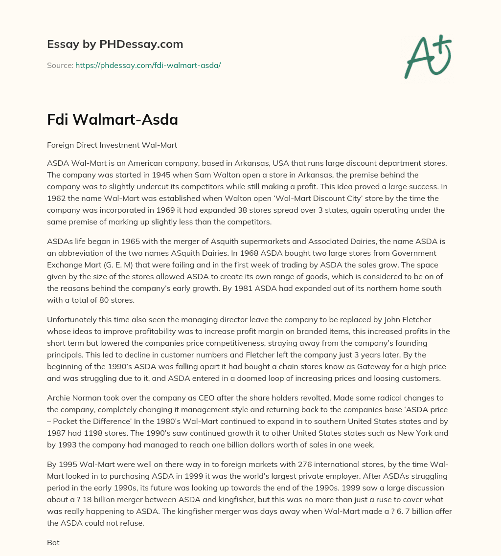Fdi Walmart-Asda essay