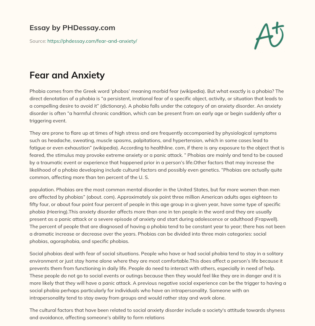 Fear and Anxiety essay