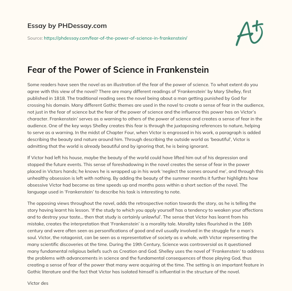 Fear of the Power of Science in Frankenstein essay