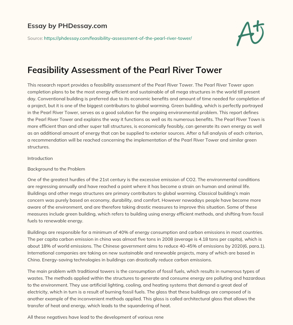 Feasibility Assessment of the Pearl River Tower essay