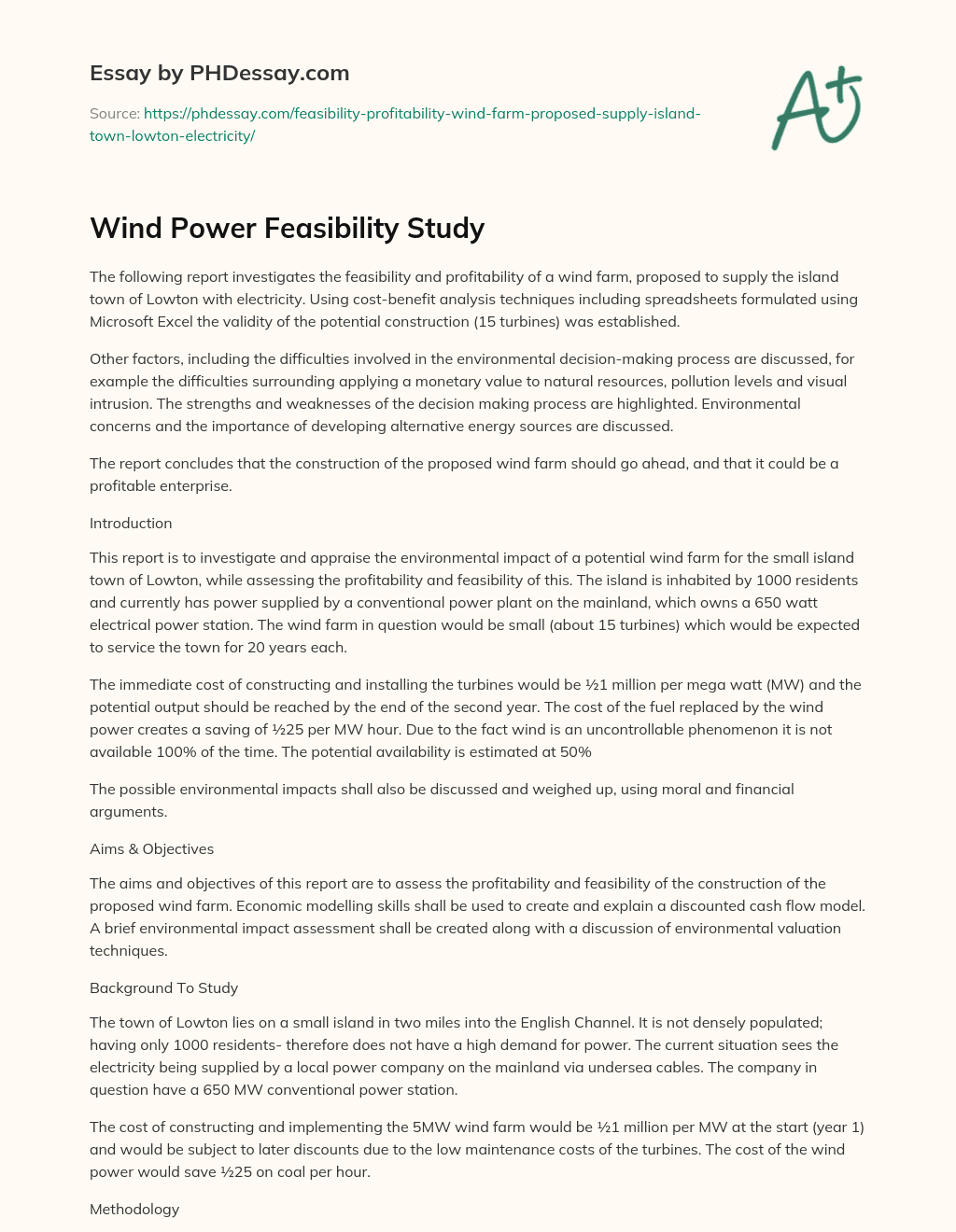 Wind Power Feasibility Study essay