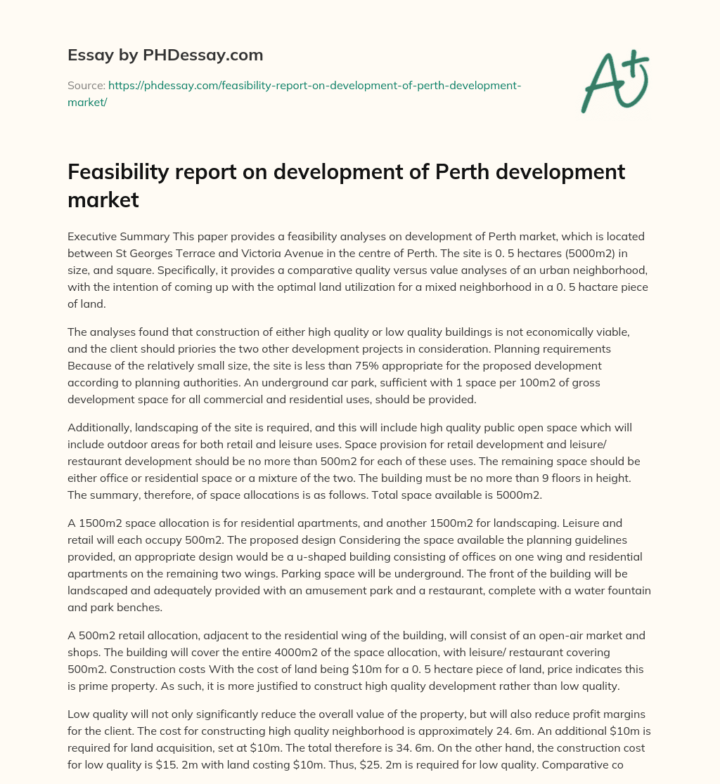 Feasibility report on development of Perth development market essay