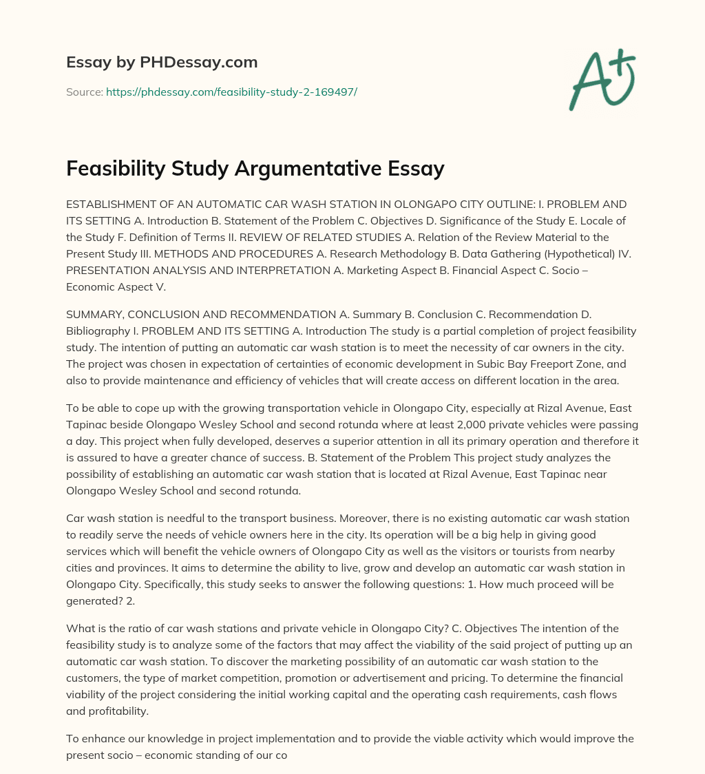 Feasibility Study Argumentative Essay essay