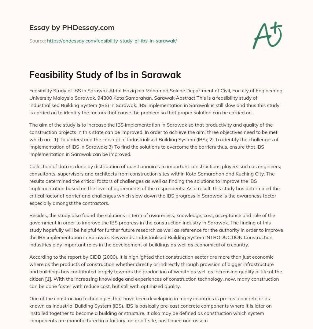 Feasibility Study of Ibs in Sarawak essay