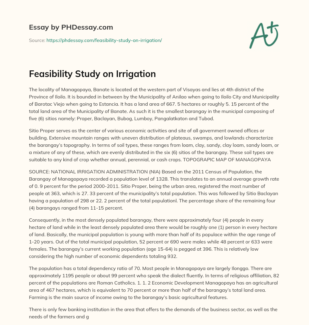 Feasibility Study on Irrigation essay